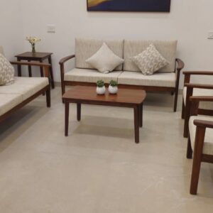 Sofa Set (Solid Teak Wood 6 Seater Wooden Fabric Sofa Set)