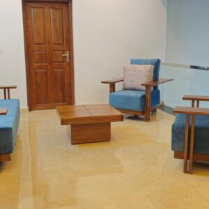 Sofa Set (Teak Wood 5 Seater Wooden Metallic Blue)