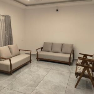 Sofa Set ( Cream Teak Wood 7 Seater Sofa)